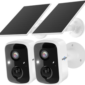 Hiseeu Solar Security Cameras Wireless Outdoor 2 Pack, Battery Powered 3K 4MP wifi Cameras for Home Surveillance, PIR/AI Motion Detection, Waterproof, Color Night Vision, 2-Way Audio, Cloud/SD Storage